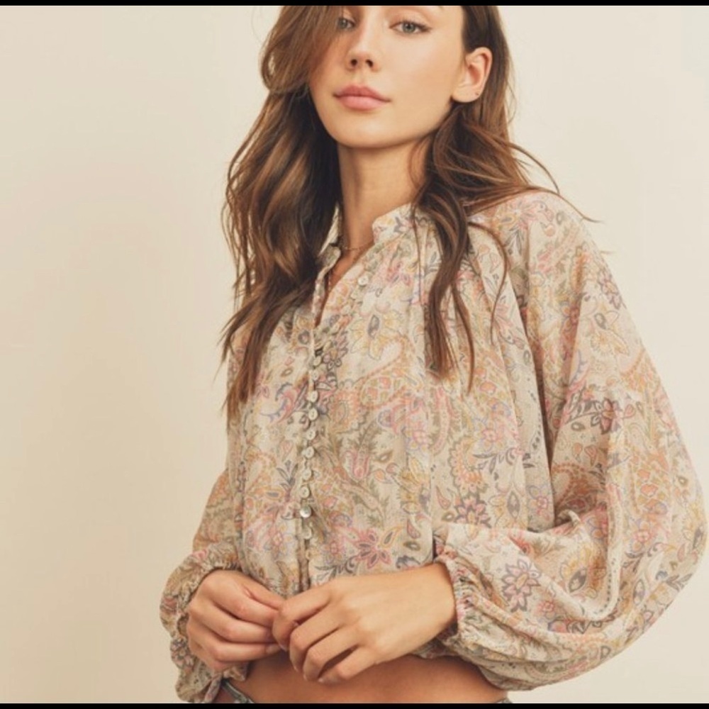 POET Paisley Print Balloon Sleeve Blouse - Picture 4 of 6